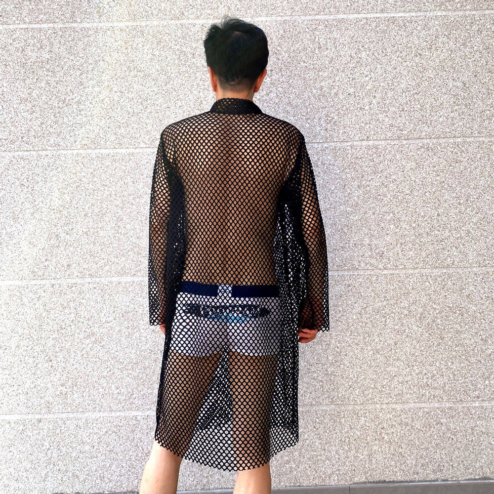 禁欲系网红爆款格子大网眼情侣款加长过膝浴袍镂空透气睡袍睡裙,淘宝优惠券,粉丝福利购,淘宝优惠卷