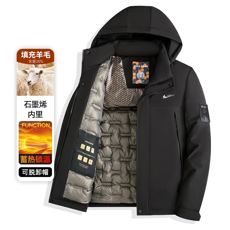 耐克顿新款棉服男士冬季加厚保暖防风抗寒棉衣中老年红色连帽外套 - 图1