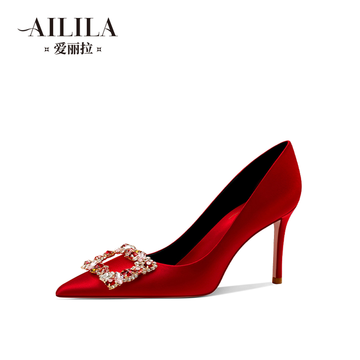爱丽拉绝美红色结婚鞋女2025新款春季秀禾新娘中式绸缎敬酒高跟鞋,淘宝优惠券,粉丝福利购,淘宝优惠卷