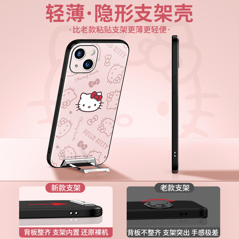 正版Hellokitty手机壳适用凯蒂猫苹果14promax带支架隐形iPhone13哈喽KT卡通动漫ins网红15可爱xs蝴蝶结XR女 - 图3