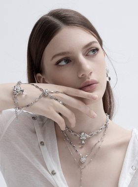 甜酷辣妹叠戴手链连体戒指女