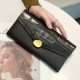 Crocodile pattern long soft cowhide genuine leather wallet put on mobile phone