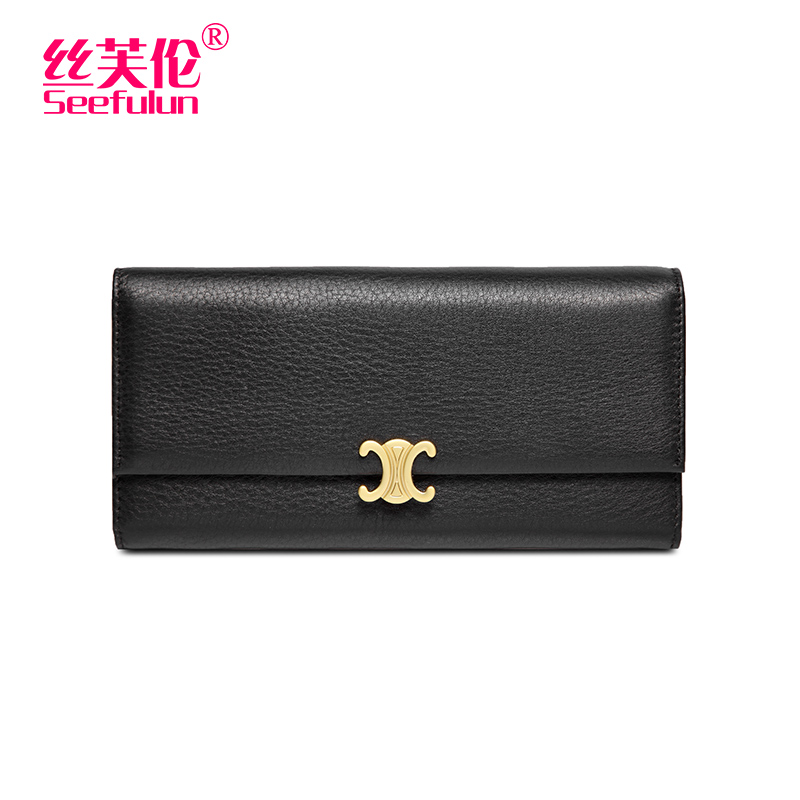 纯牛皮长款时尚百搭真皮手拿放钱包 丝芙伦钱包