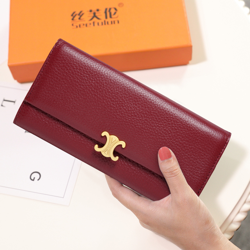 纯牛皮长款时尚百搭真皮手拿放钱包 丝芙伦钱包