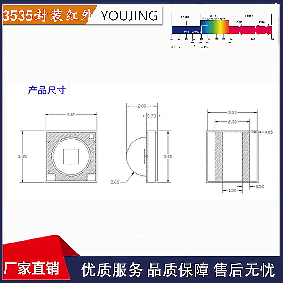 陶瓷3535红外发射LED灯珠850 940 970-980 1100 1000nm等贴片1W3W - 图1