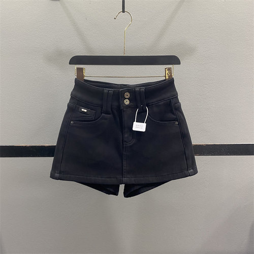 复古加绒加厚牛仔半身裙女2025秋冬假两件显瘦辣妹A字包臀短裙裤 - 图1