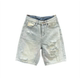 Retro ສີແສງສະຫວ່າງ ripped denim pants ໄຕມາດສໍາລັບແມ່ຍິງ pants ຂາກ້ວາງ