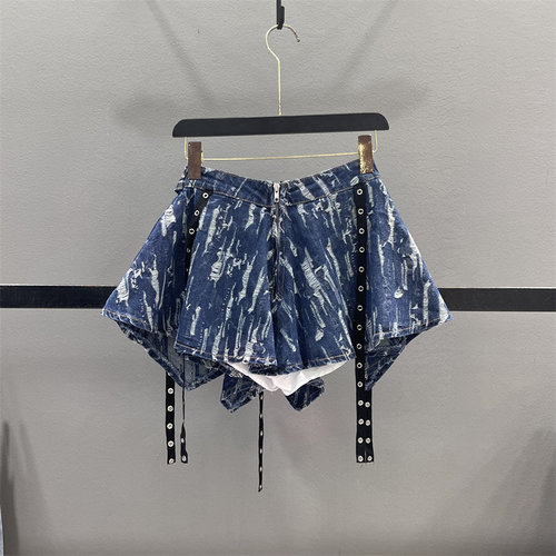 不规则辣妹牛仔半身裙女2025秋季新款设计感磨破复古显瘦A字短裙 - 图2