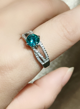 气质蓝绿莫桑钻戒结婚女快手爆款