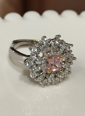 粉色锆石开口戒指八心八箭仿莫桑