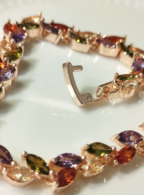 欧美五彩水晶手链aaa玫瑰金礼物