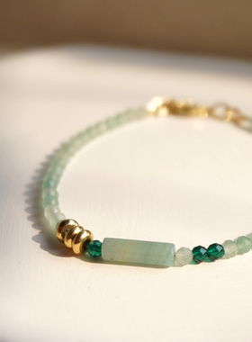 记忆鸟《绿韵》刻面天然东陵玉极细手链 绿色优雅款