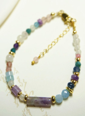 糖心~多巴胺多宝珠水晶手链紫水晶海蓝宝珍珠粉晶可戴洗澡小众