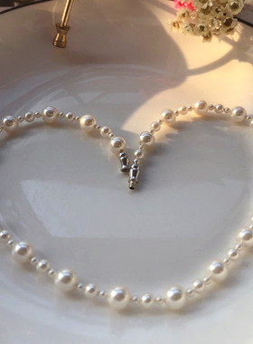 唯美大小间隔珍珠项链防过敏小众