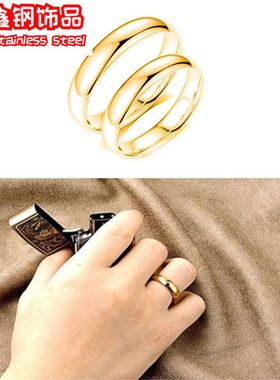 钢不情侣圆弧  饰品欧美指环球钛简约不锈钢掉色光面内外戒指