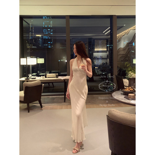 Mummy Cat下蛋喵 【美丽时光】26新品100人丝斜裁波点系带连衣裙 - 图3