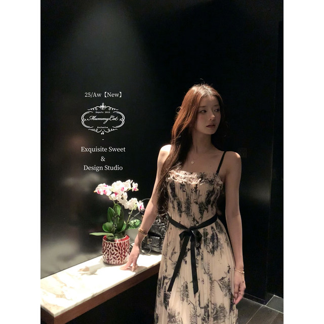 100 rayon ພິມສາຍແອວ suspender dress