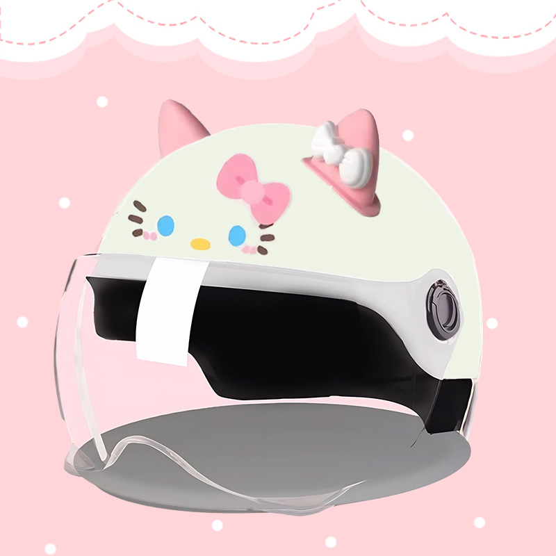 3C认证hellokitty头盔电动电瓶车kt猫女士成人女生可爱女孩安全盔 - 图3