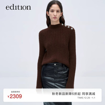 Edition Mao woven blouses women 2023 Winter-style shoulder water drill button cashback wool sweater EBC4SWT034