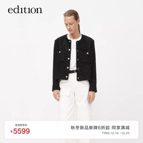 (P series) edition2023 autumn new black gold bright silk small fragrance bellow type short coat EBC3COT006