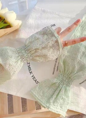 可爱少女韩版宽松泡泡袖夏季防紫外线冰丝手袖护臂纯色防晒袖套女