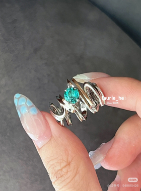 925纯银戒指空托来石镶嵌心形7×7海蓝宝蝴蝶结设计款银托加工