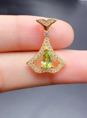 海豚之恋 925纯银吊坠项链碧玺蓝宝石空托镶嵌水滴形4*6银托来石