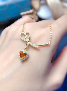 新款925纯银吊坠项链锁骨链水晶宝石镶嵌心形6*6空托银托来石加工