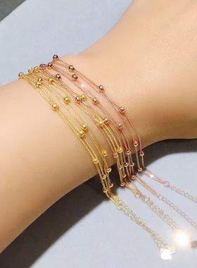 曼妮工坊双层满天星女18K黄玫瑰金彩金手链脚链转运珠项链A750