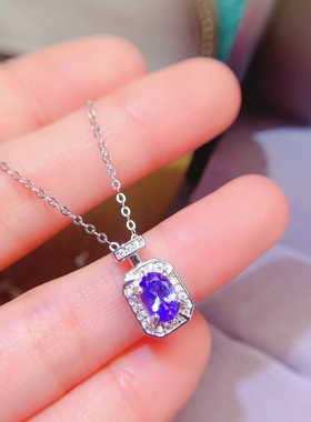 925纯银吊坠空托挂件来石镶嵌椭圆5×7坦桑石蓝宝石定制款式银托