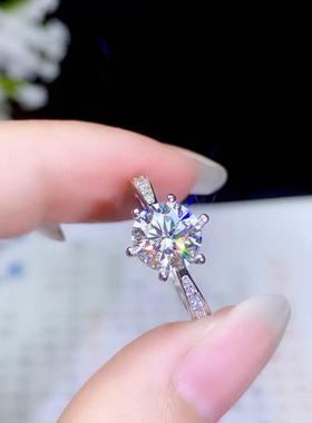 925纯银六爪戒托一克拉仿钻石镶嵌圆6.5/8mm活圈银托空托加工批发