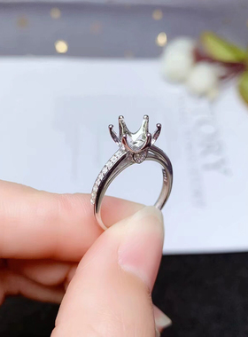 花有心柿款925纯银戒托空托莫桑钻仿钻克拉圆5/6.5/8/9MM