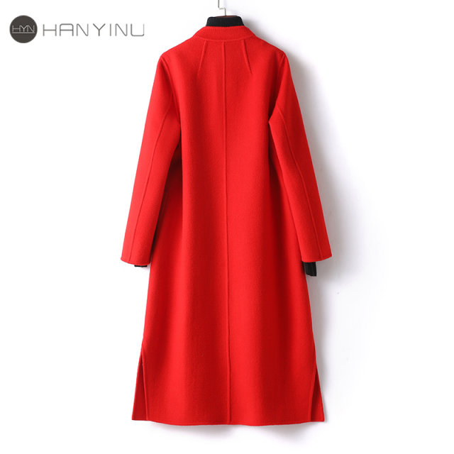 毛呢外套女士中长款一粒扣修身气质大红色2025秋冬新款双面呢大衣