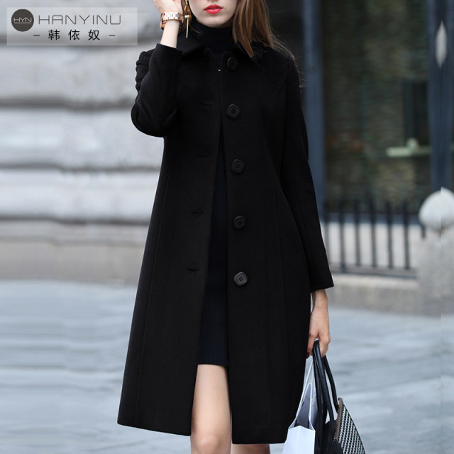 High-end middle-aged mid-length slim wool fleece coat