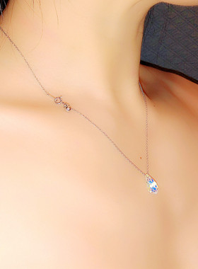 幻彩水滴可调节纯银项链白金锁骨