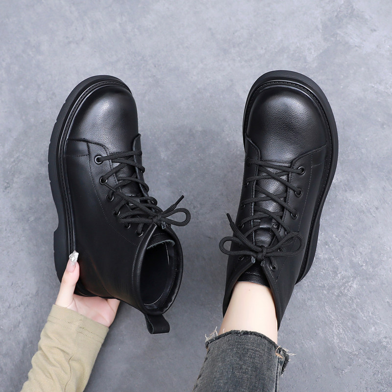 真皮厚底女靴马丁靴秋冬季系带黑色皮靴春秋单靴子松糕短靴舒适,淘宝优惠券,粉丝福利购,淘宝优惠卷