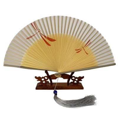 蜻蜓纯色真丝扇子中国风灰色竹扇和风夏季日用日式折扇折叠扇子女 虎窝淘