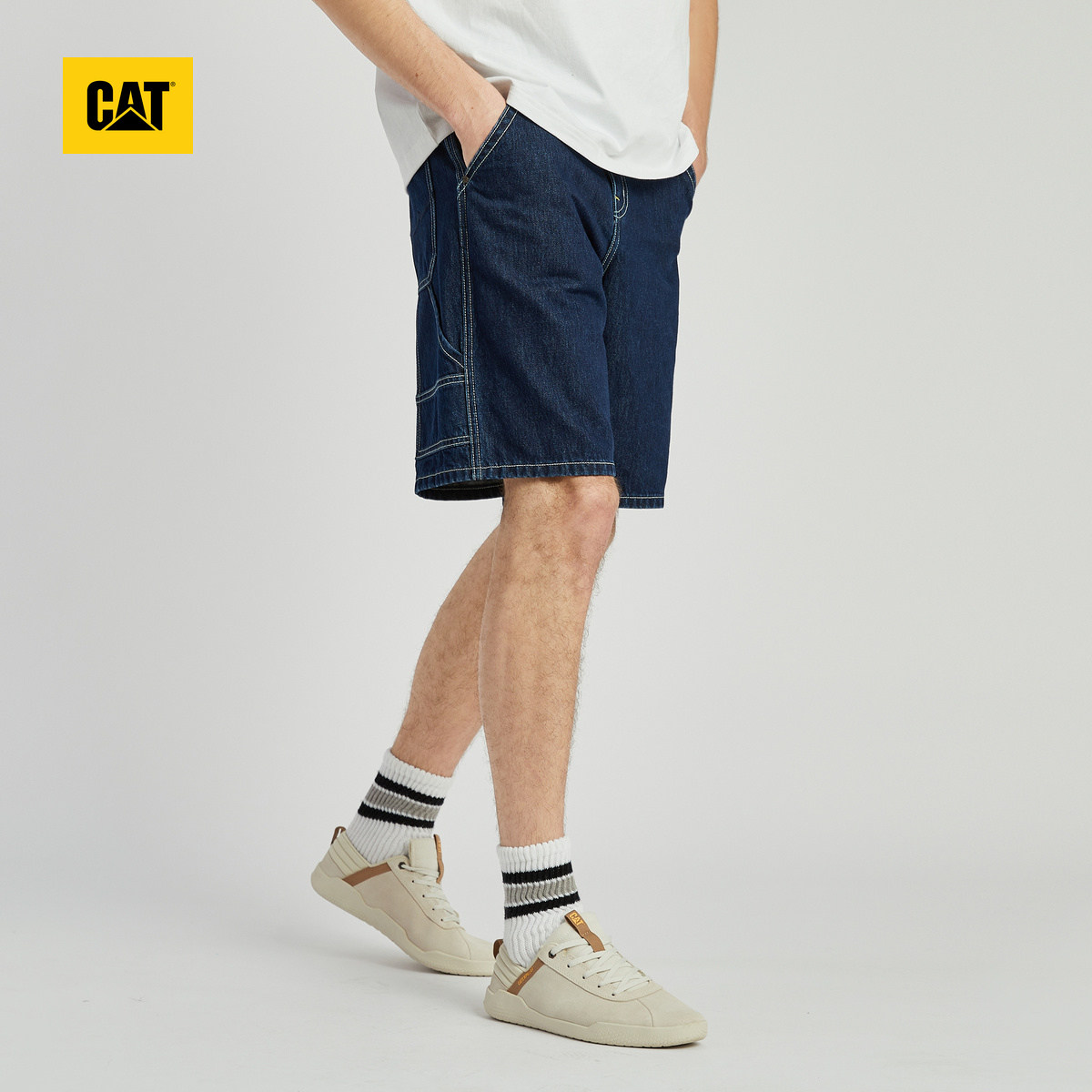 CAT卡特夏季男户外明线工艺直筒宽松牛仔短裤全棉休闲裤,淘宝优惠券,粉丝福利购,淘宝优惠卷
