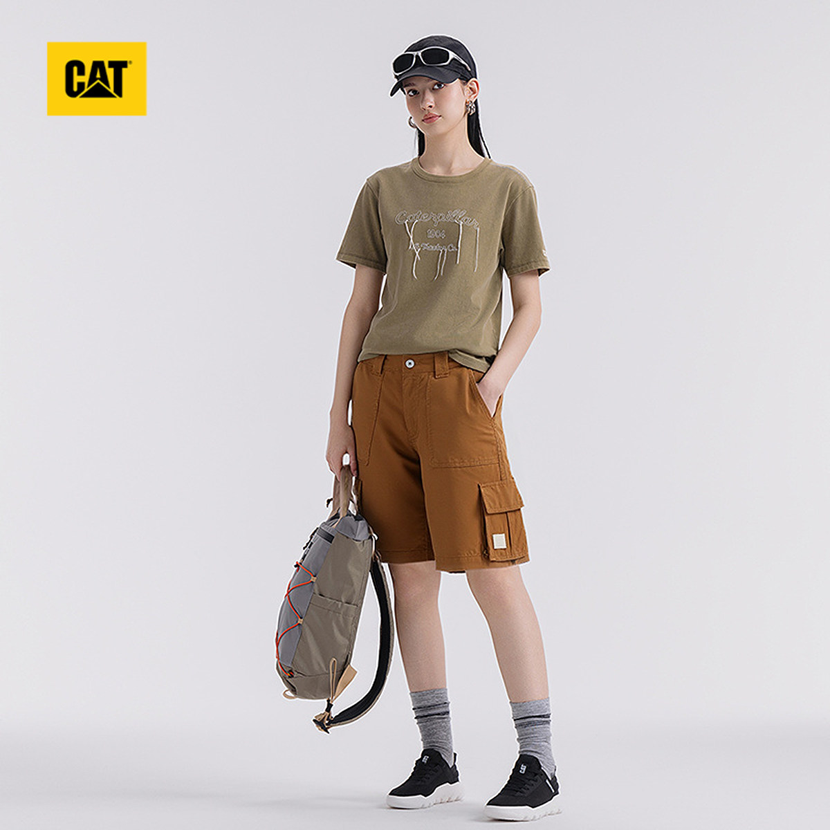 CAT卡特25夏季新品女士户外美式复古工装风贴袋美拉德工装短裤,淘宝优惠券,粉丝福利购,淘宝优惠卷
