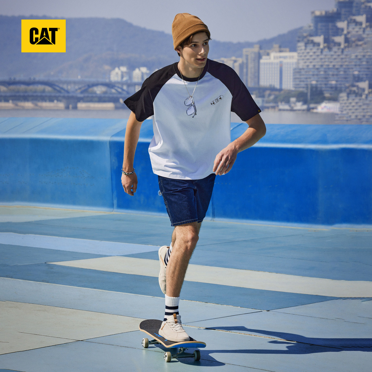 CAT卡特夏季男户外明线工艺直筒宽松牛仔短裤全棉休闲裤,淘宝优惠券,粉丝福利购,淘宝优惠卷