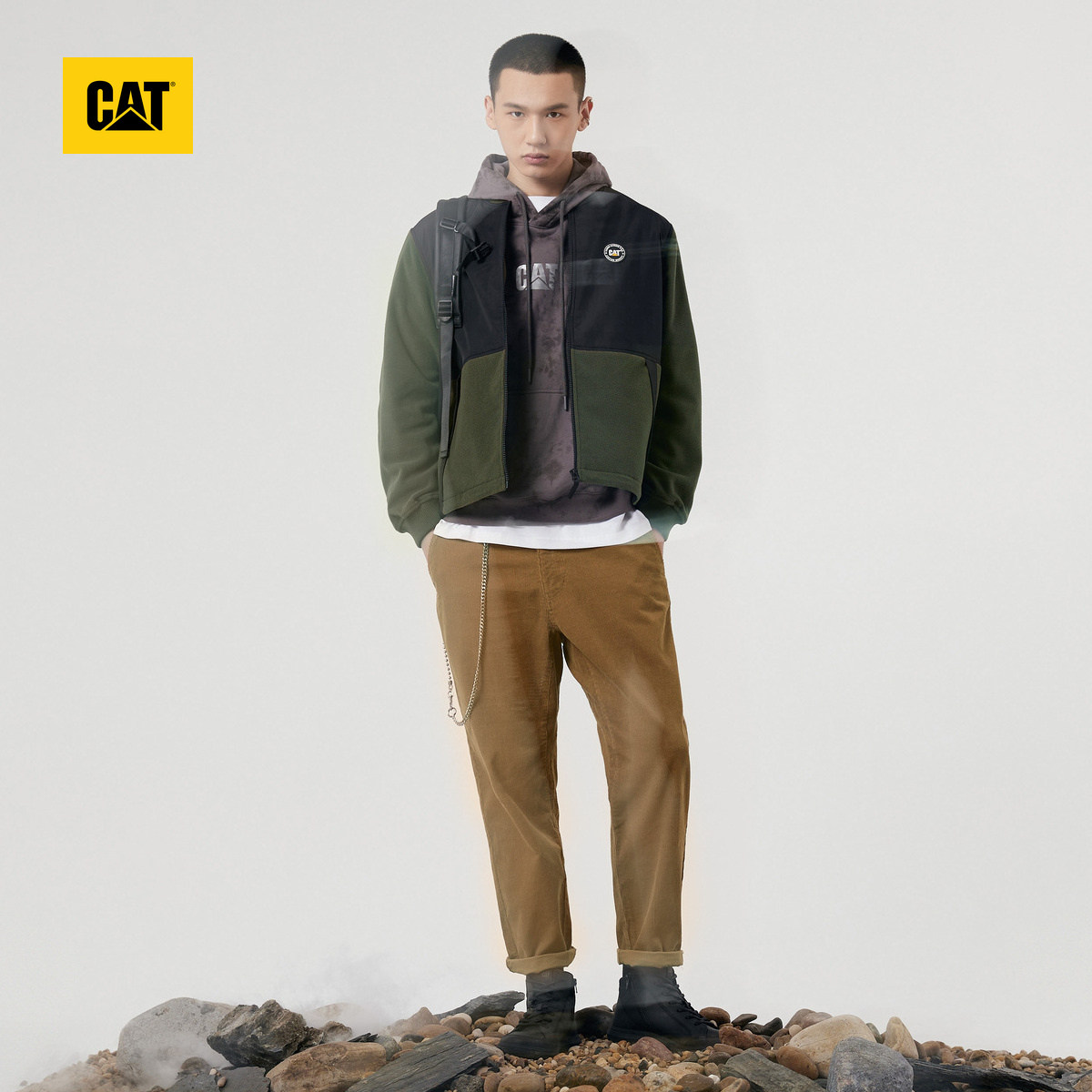 CAT卡特秋冬款男士户外休闲时尚拼接摇粒绒棒球风单夹克外套,淘宝优惠券,粉丝福利购,淘宝优惠卷