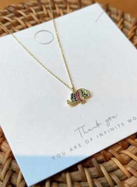 香港壹刻珠宝纯银s925精工彩石大象项链约1.63g配专柜礼盒+礼盒