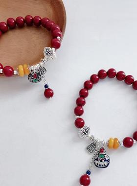 香港壹刻珠宝吞金兽福袋足银手链手串个性民族风配专柜礼盒礼袋