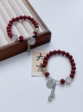 香港壹刻珠宝足银朱砂五路财神手链手串个性民族风配专柜礼盒礼袋