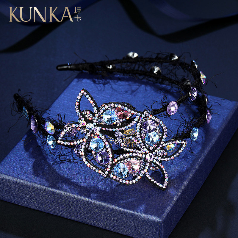 施华奥钻女水钻头箍宽边水晶发箍 坤卡发饰