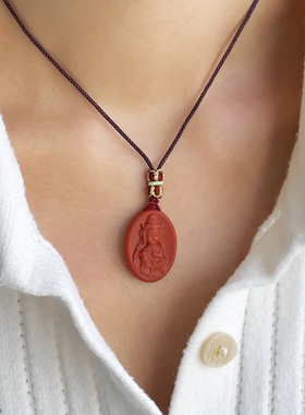 和嘉裕天然南红玛瑙吊坠国潮观音龙牌鱼牌雕刻毛衣链个性首饰男女