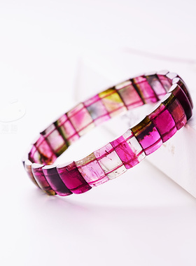 和嘉裕天然玻璃体西瓜碧玺手排大尺寸收藏级单圈限量手链招多款女