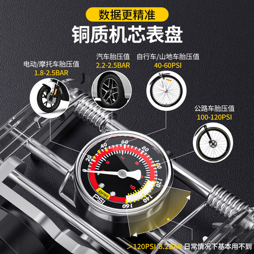 迅霆脚踩打气筒汽车电动摩托车家用通用新型高压便携车载充气泵 - 图2