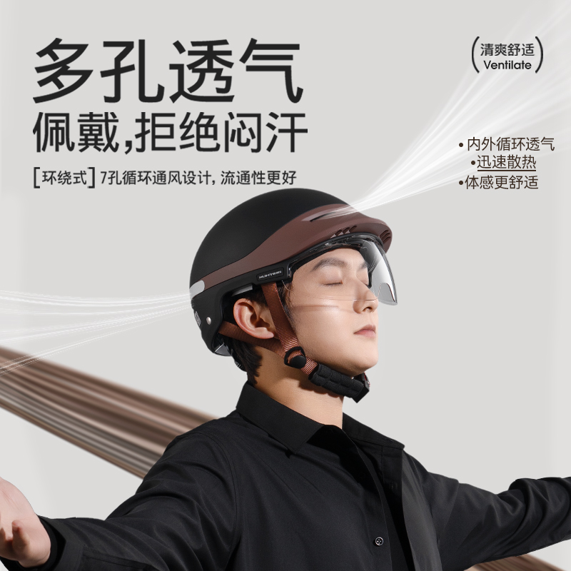 3C认证电动车头盔男新款四季通用安全帽女士电瓶车防晒复古半盔 - 图2