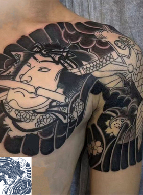 纹身贴草本艺伎过肩龙老传统果汁生首樱花刺青贴防水持久不反光